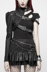 Damen Stehkragen Nietenschnalle Steampunk Einarmjacke 2 Farben